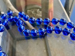 Beautiful vtg art deco Cobalt blue art glass necklace 52″ Hand Knotted