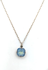 CATHERINE POPESCO Sterling Necklace Blue Glass Pendant 16 18 In