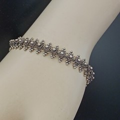 Vintage Silver Bracelet Ethnic Granulation Flower Filigree Tribal Articulated