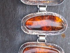 Silver Modernist Amber Big Baltic Bracelet Brutalist Abstract Design Artisan