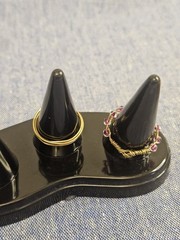 Handmade Gold Tone Wire Wrap Ring Set Of 2 w Rose & Round Pink Glass Beads USA 8