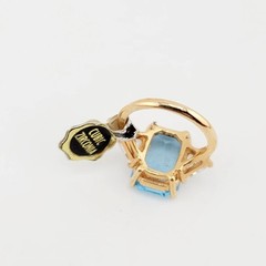 Vtg Sz 6.5 Ring Ice Blue Clear Cubic Zirconia 18KGE Gold Electroplated Jewelry