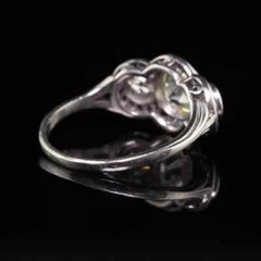 Art Deco Style Lab-Created Diamond Sapphire Three Stone Ring 14 White Gold FN