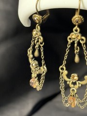 Antique Chandelier Peach Beads Earrings Alloy Metal Self Clasp Beautiful 2inch