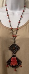 Vtg Mixed Metal Brutalist Onyx Aztec Mayan Signed Casa Luna Pendant Necklace