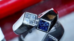 14k white gold sz 2.5 ring 0.32ct natural diamond treated sapphire vintage 4.55g
