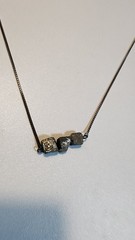 Vintage Pyrite Necklace Mixed Metals Three Beads Stones Silver Toned Chain