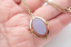 Vintage Antique Oval Nicolo Agate Pendant On Gold Filled Chain Necklace