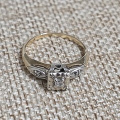 Vintage 14K Two-Tone Gold Diamond Illusion Ring Art Deco Size 5 1.73g LS