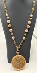 Signed Miriam Haskell Locket Necklace Faux Baroque Pearls Gold Tone VTG