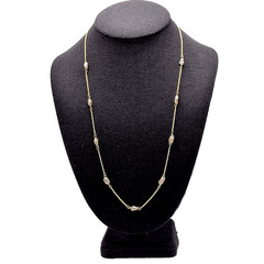 Barrel Pearl Neutral Tone Gold Plated Station Necklace Vtg Korea 24 Inch w Tag