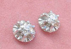 ANTIQUE 1.35ctw MINE DIAMOND PLATINUM BALLERINA SETTING 10 mm STUD EARRINGS 1930