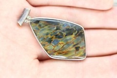 VINTAGE AMAZING AGATE FOSSIL STERLING SILVER PENDANT 925 NATURAL STONE