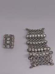 Beautiful Vintage Wide Rhinestone Bracelet – Silver Tone Statement Cuff – 93g