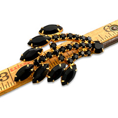 Vintage 1960s Unsigned Jet Black Glass Rhinestone Spray Gold-tone Costume Brooch