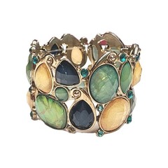 VTG Shades of Green & Yellow Shimmering Faux Opal Stretch Cuff Bracelet 6.5″