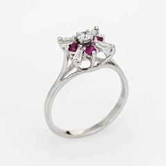 Diamond Ruby Star Ring Vintage 18k White Gold Estate Fine Cocktail Jewelry 6.25