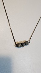 Vintage Pyrite Necklace Mixed Metals Three Beads Stones Silver Toned Chain