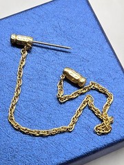 Vintage Goldtone Metal Stick Pin With Dangling Goldtone Metal Chain Unisex