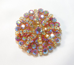 STARBURST VINTAGE PINK & AURORA BOREALIS PRONG SET RHINESTONE BROOCH ✨