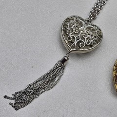 Vintage Heart Necklace Lot Filigree Rhinestone Statement Gold Silver Tone 1.5in