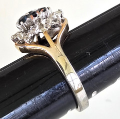 Vintage Sapphire & Clear Glass Cocktail Gold Tone Ring Size 7 Signed G