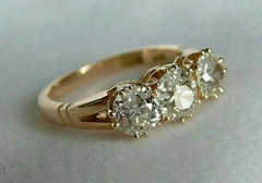 3.27Ct Vintage Art Deco Style Round Lab Created Diamonds 14K Yellow Gold FN Ring