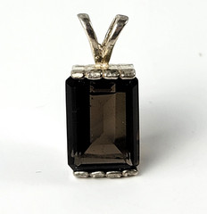 Vintage Minimalist Smoky Quartz Topaz Pendant Sterling Silver 925 4.16g Baguette