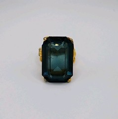 Vintage Blue Topaz Emerald Cut 18k Gold Filled Ring Size 6