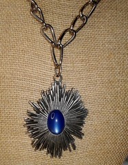 Large Mid Century Modern Pendant Necklace Blue Thermoset Lucite Atomic Modernist
