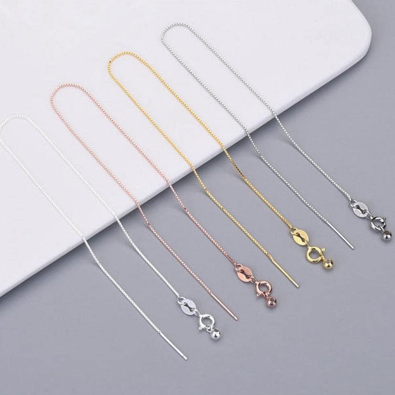 1PC Solid Silver Vermeil Needle Adjustable 0.6mm Wide Box Chain Bracelet FESV57