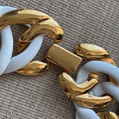 Napier Necklace Bracelet Set White Enamel & Gold Plated Chain Link Statement