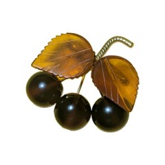 NATURAL OLD VTG COGNAC BALTIC AMBER BROOCH CHERRY WITH LEAVES 7,4 gr