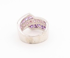 925 Sterling Silver Vintage Ring Amethyst & Pink Topaz Band Sz 7.5 RG36250