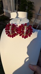 Glamorous large vintage MCM rhinestone, red dangle crystal cha cha clip earrings