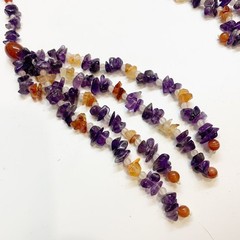 Vintage Wrap Lariat Tassel Necklace Amethyst Carnelian Rose Quartz 52″ Estate