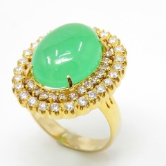 NYJEWEL 14K Yellow Gold Large Jade & Diamond Ring