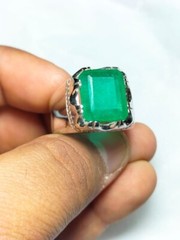 Natural Emerald Stone Baguette Cut Emerald Ring Silver 925 Ring Gift Ring