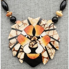 Vintage Lee Sands Lion Head Mosiac Inlay Pendant Necklace – Jewelry