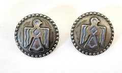Vintage Earrings Thunderbird Southwestern Silver-Tone Pierced Disc 1.25″