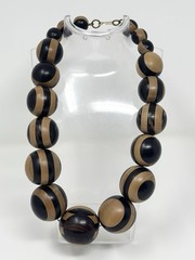 Vintage 1970s Light Dark Brown Striped Chunky Round Wooden Beaded Necklace 18”