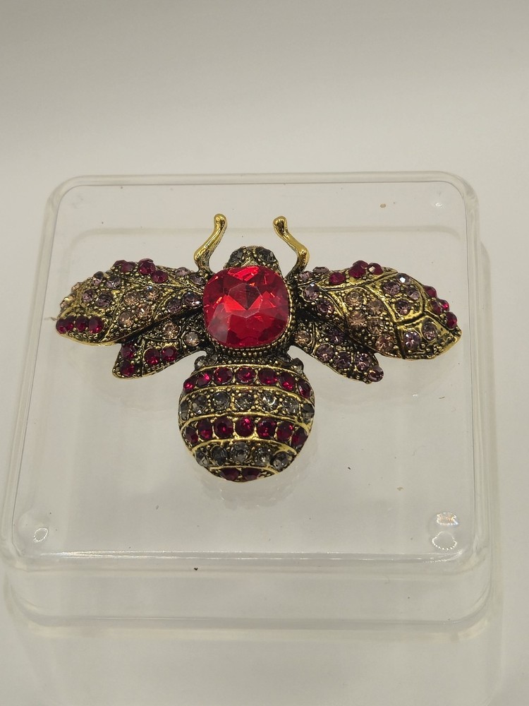 Red Rhinestone And Glass Bee Brooch Unbranded