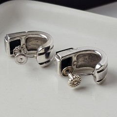 Vintage 925 Sterling Silver & 18 K Gold Black Onyx Screw-back Modernist Earrings