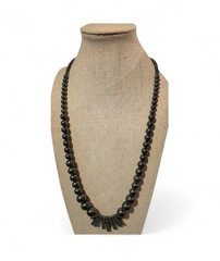 Vtg Art Deco Style Hematite Fringe Statement Necklace 30″ Whimsigoth Witchy 110g