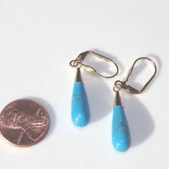TURQUOISE ARIZONA MINE TEAR DROP QUALITY 45MM LEVER BACK EARRINGS