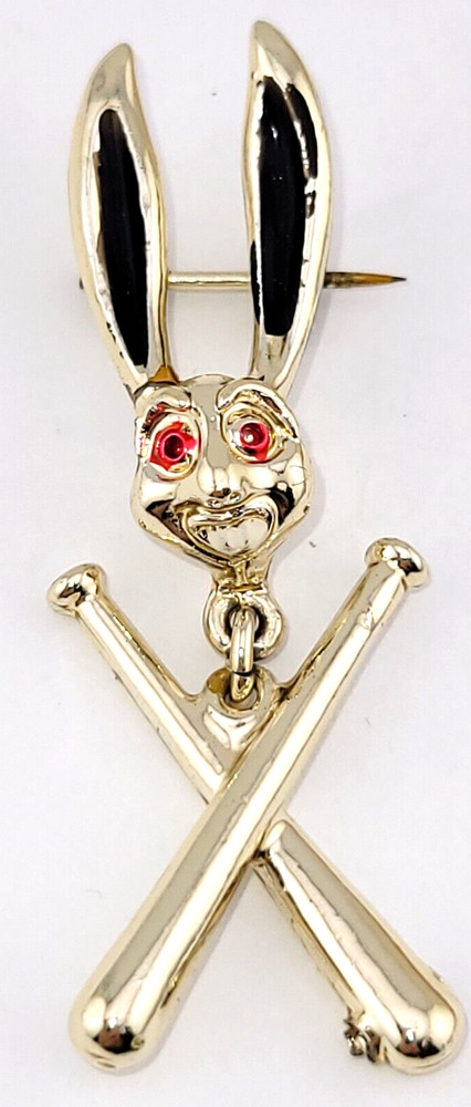 Antique 30s Signed Reinad Mad Cartoon Bugs Bunny Rabbit Enamel Brooch Pin 2.25″