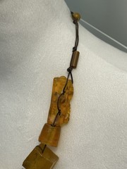 VTG Genuine Amber Chunk Necklace & Bracelet Fossilized Bug Debris Unique Beaded