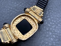 Vintage Francesco Romano Couture Mogul Choker Necklace Black Glass Pendant Clasp