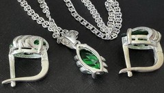 Sterling 925 Stamped, Vintage, Cage-Swirl Green Stones Pendant Necklace and Matc