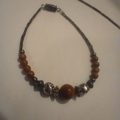 Vtg Southwest Silver Beads W Goldstone Fringe Design Necklace And Bracelet Set